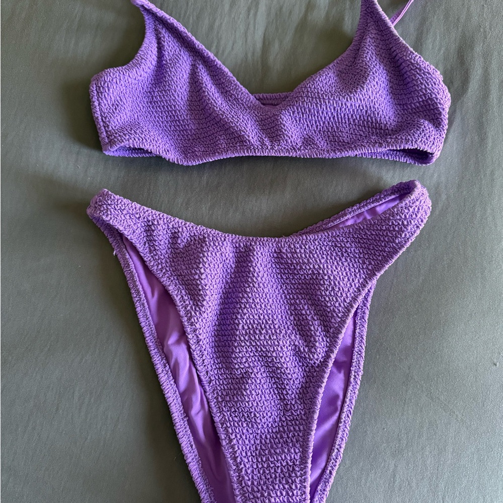 Purple Textured Bikini Set